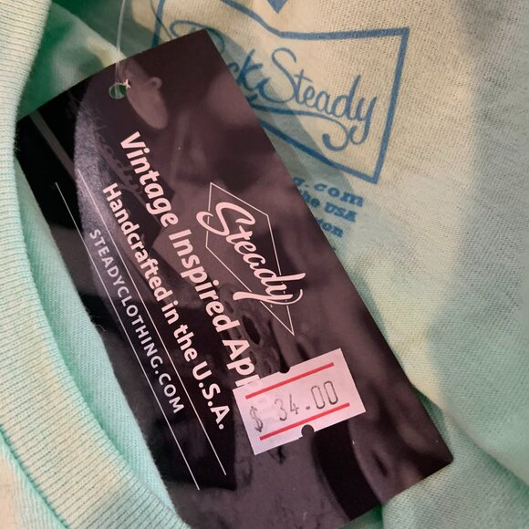 Mint green Rock steady tshirt. Retro lady riding a sea horse. - Picture 2 of 2